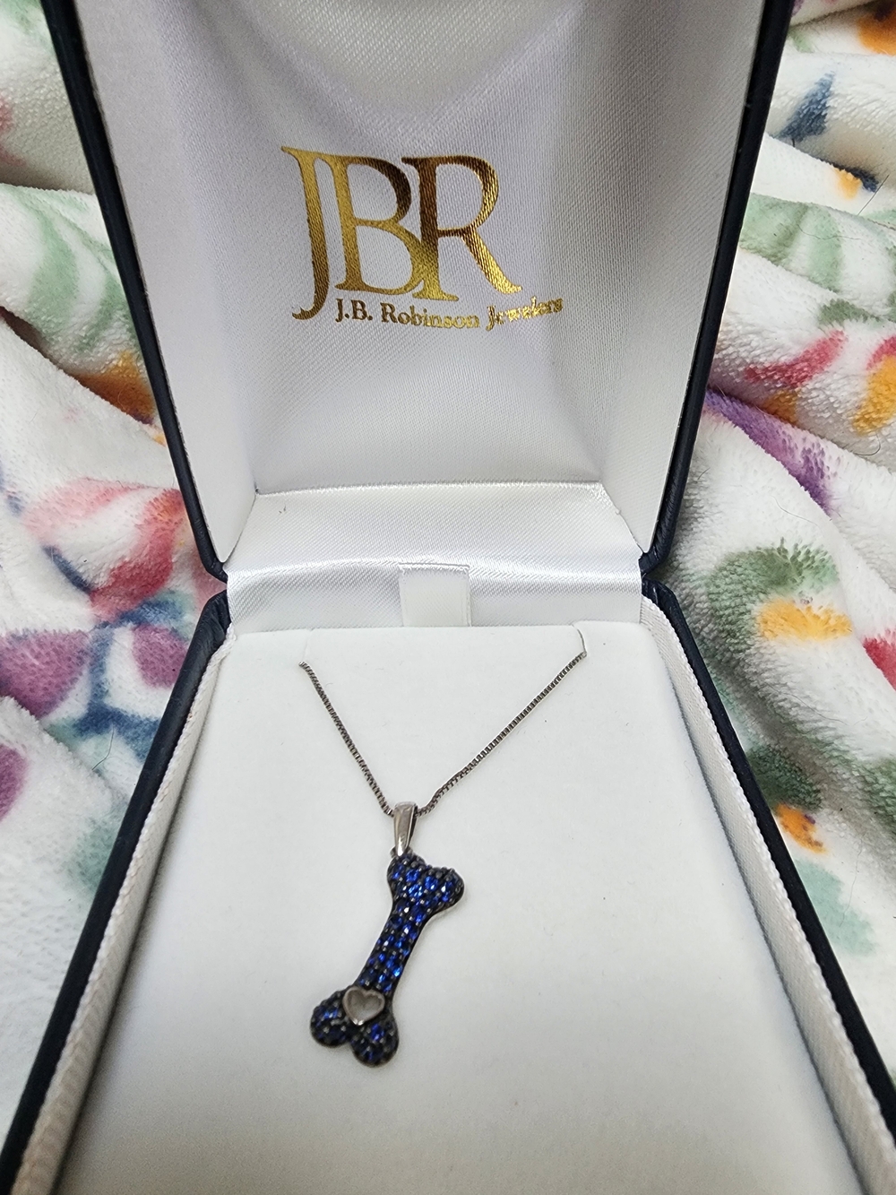 Blue Bone Gemstone Pendant With Heart Blocked Out. 18in Chain .925 SS Necklace